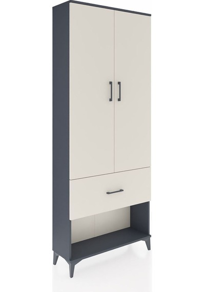 Arges Dolap 2 Raflı Tek Çekmeceli Tek Askılı 88x30x221 Antrasit-aytaşı Antrasit