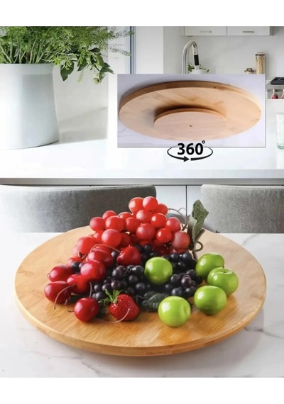 Bambu 35 Cm Yuvarlak Pasta Pizza Kahvaltı Sunum Tabağı Kahverengi