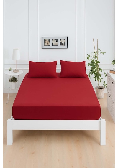 Mirava Premium %100 Pamuk Penye Lastikli Tek Kişilik Çarşaf Takımı 1 Yastık Kılıfı Dahil Bordo 100x200cm Bordo