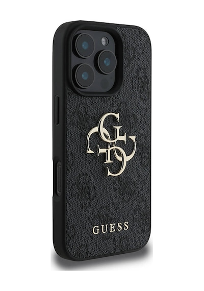 Apple iPhone 16 Pro Uyumlu Kılıf Guess  Lisanslı Pu Deri 4g Desen Metal Büyük 4g Ve Yazı Logo Siyah
