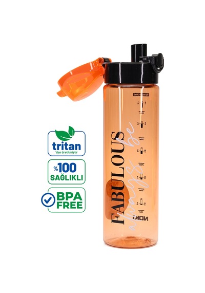 Su Matarası Tritan Geniş Ağız Su Şişesi Fabulous Spor Matarası Suluğu Bpasız 630 Ml Turuncu 0102