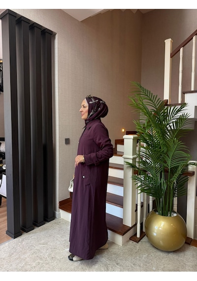Esra Butik78 Mürdüm Renk Büyük Beden Uyumlu Yazlık Paraşüt Kumaş Tesettür Kap
