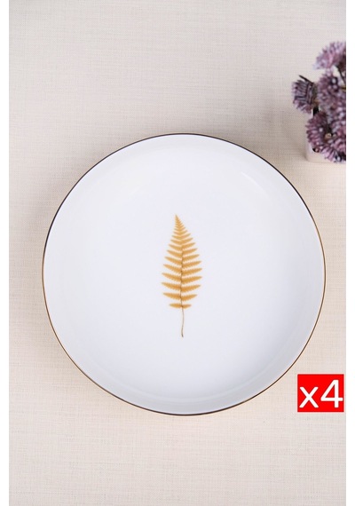 Tabak Evi Porselen Natura Fern Altın Yaldız Çukur Tabak 18,50cm 4 Lü Çok Renkli
