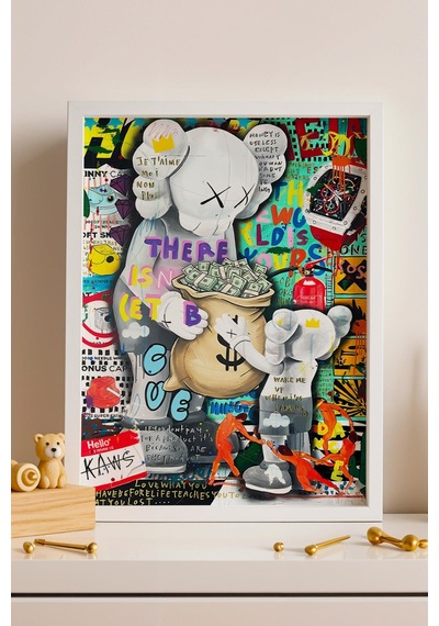 There İs No Planet B Çerçeveli Tablo Kaws Companion Karakteri Yatak Başı Veya Çalışma Masası Dekoru Street Art