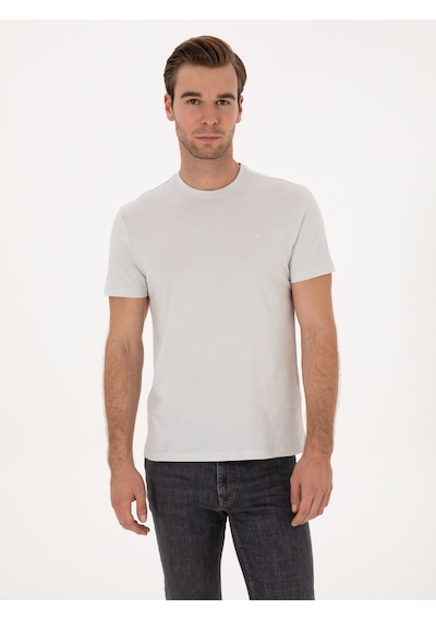 Taş Slim Fit %100 Pamuk Bisiklet Yaka Basic T-shirt Gri