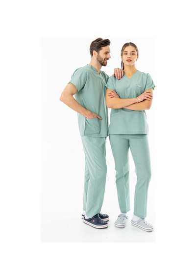 Terikoton Yarasa Kol Doktor Hemşire Forması Küf Yeşili Tyrs0004 Küf Yeşili