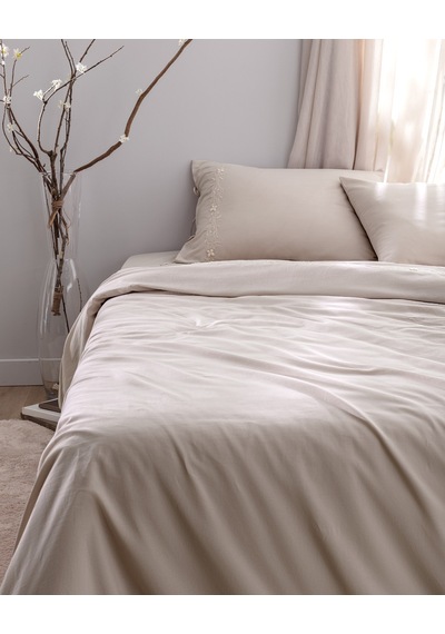 Madame Coco Loris King Size %100 Pamuk Nakışlı Nevresim Takımı - Bej Ekru