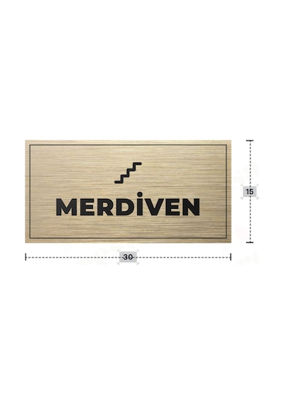 Merdıven Yazılı - Metal - Gold Renk - Kapı İsimliği - 30x15 Cm