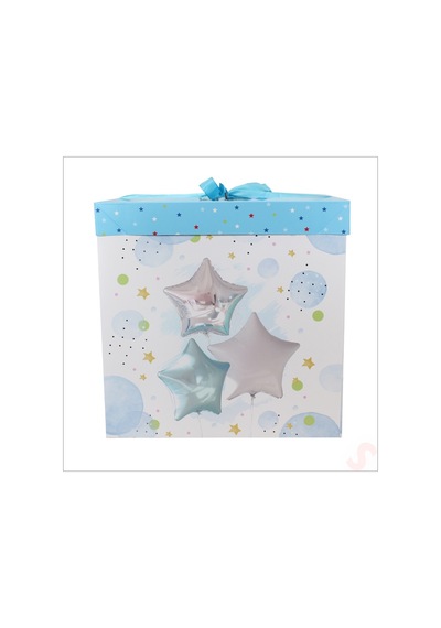 Kapaklı, Katlanır Demonte Karton Kutu, 30cm - Balon & Mavi