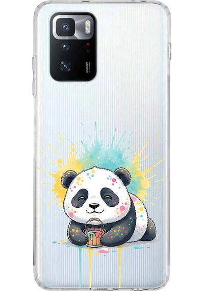 Poco X3 Gt İle Uyumlu Splash Panda Tasarımlı Şeffaf Silikon Kılıf Şeffaf