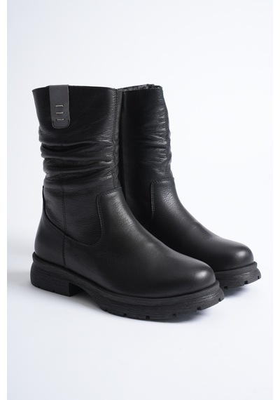 Analin Shoes Kadın Hakiki Deri İçi Kürklü Körüklü Bot Siyah