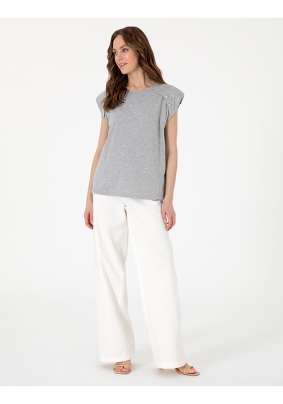Pierre Cardin Kadın Gri Melanj Tişört 50301482-vr086 Gri Melanj