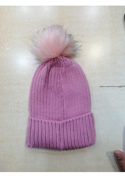 Bayan Triko Tüylü Şapka Bere Pembe