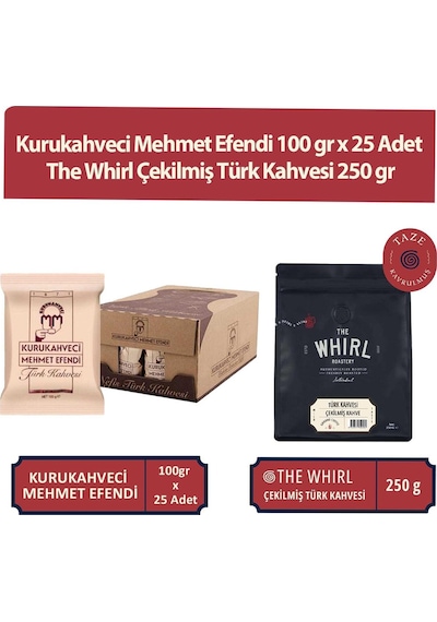 Kurukahveci Mehmet Efendi 25 x 100 G + The Whirl Çekilmiş Türk Kahvesi 250 G