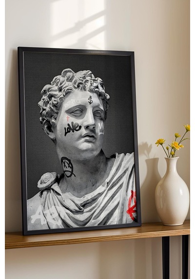Graffiti Tasarımlı Roma Büstü Çerçeveli Tablo Ofis Ve Ev Hediyesi Modern Dekor Modifiye Sanat