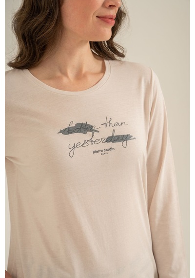 Pierre Cardin Kadın Better Than Yesterday Krem Uzun Kol Pijama Takım Pc9299-s-v1 Pc9299-s-v1