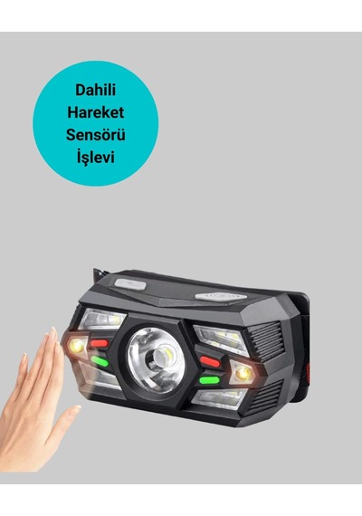 Sensörlü Led Kafa Lambası Kırmızı Beyaz Işık Ayarlanabilir Açık Gri