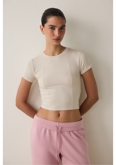 Penti Bej Bisiklet Yaka Kısa Kollu Slim Fit Modal Tişört