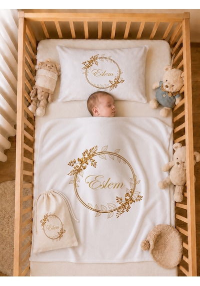 Pia Baby Kız Bebek %100 Pamuk İsme Özel Hastane Çıkışı Hediye Seti Yastık Tulum Battaniye Ve Kese 1054tybk3x Krem