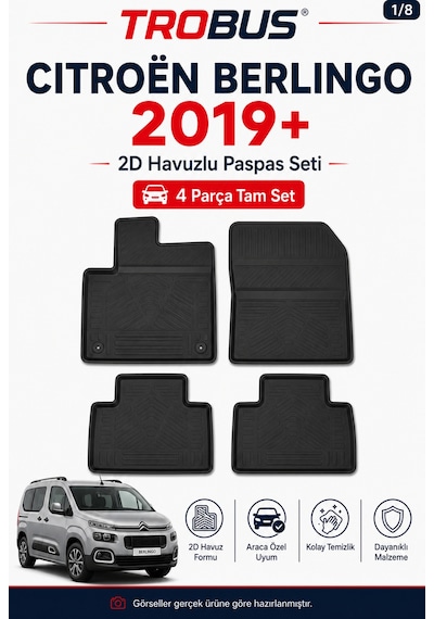 Trobus Citroen Berlingo 2019+ Kısa Şasi 2d Havuzlu Paspas