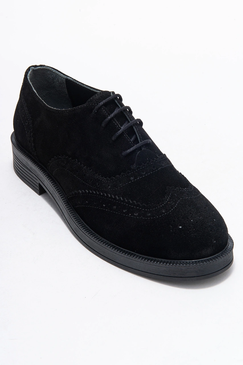 Luvishoes Luvi Shoes Avra Siyah Süet Hakiki Deri Kadın Oxford Ayakkabı Siyah