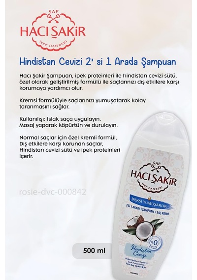 Hacı Şakir Hindistan Cevizi Şampuan 500 Ml, Adaçayı Şampuan 500 Ml Ve Rosıe
