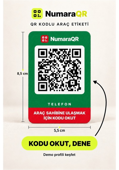 Qr Kodlu Numaratör Araç Ve Motosiklet İçin Qr Etiket Park Numaratörü 8,5x5,5 Cm Yeşil Numaraqr