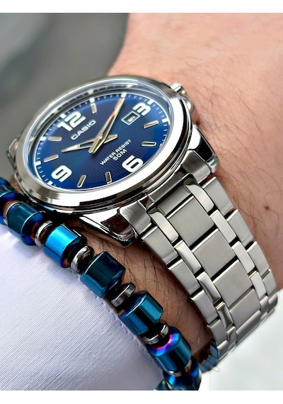Casio Gümüş Silver Renk Çelik Kordon   Spor Metal Erkek Kol Saati + Bileklik Hediyeli Nda99