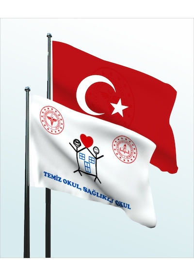 Temiz Okul ve Türk Bayrağı İkili 70 x 105 CM