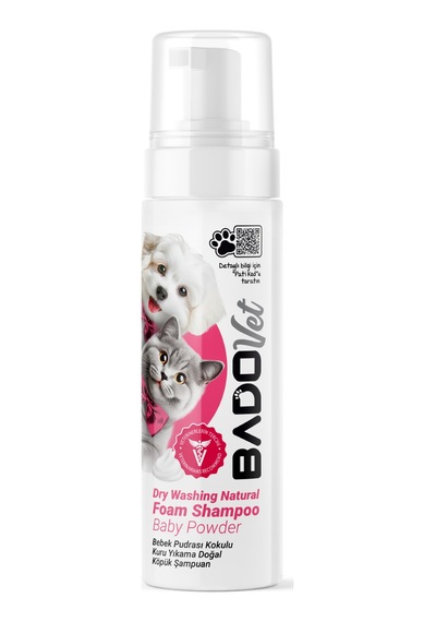 Bado Kediler Ve Köpekler İçin Bebek Pudrası Kokulu Kuru Yıkama Doğal Köpük Şampuan 200 Ml