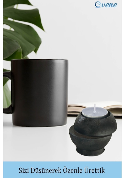 Mumluk Şamdan Tealight Ve İnce Mum Uyumlu Kesik Model - Siyah