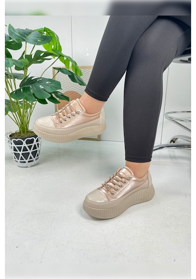 Günlük Kadın Sneaker Taşlı Bağcıklı Tırtıklı Kalın Taban Rugan Oval Burunlu Hafif Spor Ayakkabı 77504 Bej Günlük Kadın Sneaker Taşlı Bağcıklı Tırtıklı Kalın Taban Rugan Oval Burunlu Hafif Spor Ayakkabı 77504 Bej