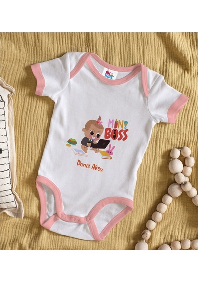Bitmeyenkartus Bk Kids Kişiye Özel Pembe Bebek Body Zıbın - Model 22 Çok Renkli
