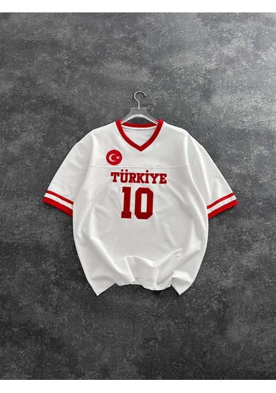 Yılmazergiyim Pamuklu Milli Takım Temalı Oversize T-shirt Ov-mt-01 Beyaz