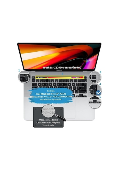 Apple Uyumlu MacBook Pro 13 Inc 2020/2022 M1/m2 A2338 Türkçe Q Klavye Slim Silikon Klavye Koruyucu Kılıf Çok Renkli