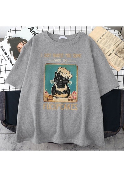 Flood Of Style Kadın Gri Fucupcakes Baskılı Oversize Bisiklet Yaka Tshirt