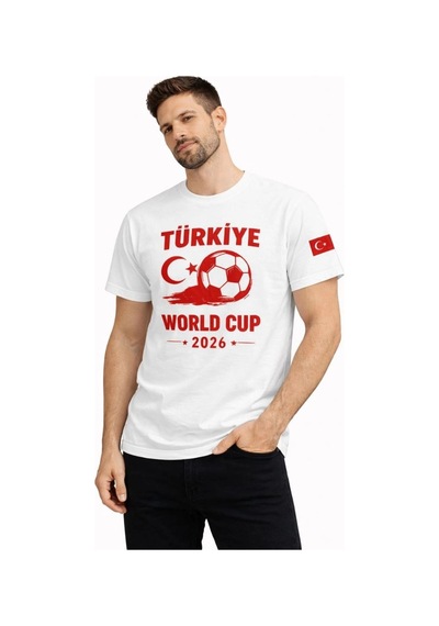 Erkek Türkiye World Cup 2026 Baskılı Tişört Futbol Temalı Forma T-shirt - Beyaz