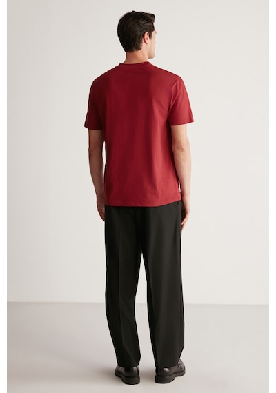 Grimelange Rudy  Erkek %100 Organik Pamuk Nefes Alan Iç Göstermeyen Bisiklet Yaka Basic Bordo T-shirt