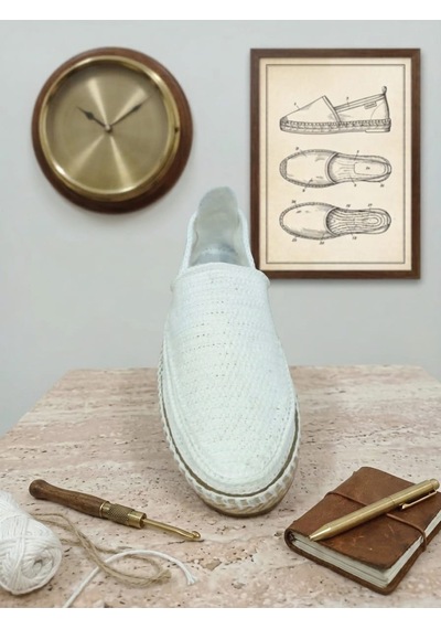 Orifkozmo %100 El Yapımı El Örgüsü Erkek Espadril & Hafif Casual Yazlık Ayakkabı Beyaz