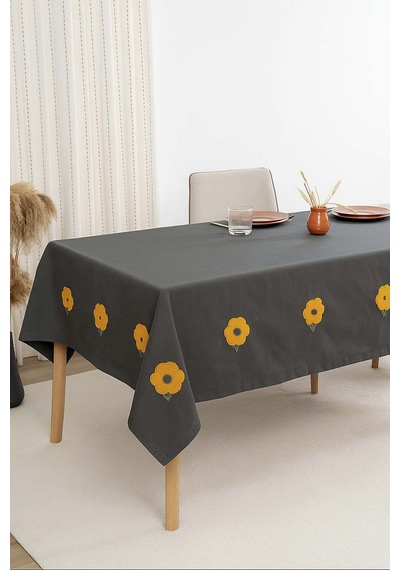 Rivaistanbul Florita Antrasit Punch İşlemeli Dertsiz Leke Tutmaz Masa Örtüsü 160x220 Cm Antrasit