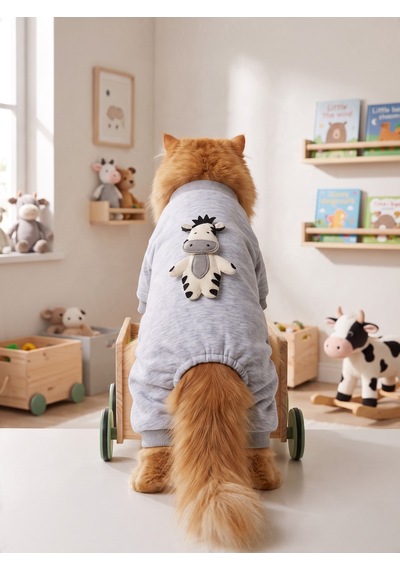 Moo Moo Cozy Kedi Tulumu Gri Melanj Kalın Penye Kedi Kıyafeti