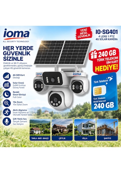 İoma Io-sg401 4 Lens 1 Ptz 4g Solar Güvenlik Kamerası+240gb Türk Telekom Sim Kart İoma Io-sg401 4 Lens 1 Ptz 4g Solar Güvenlik Kamerası+240gb Türk Telekom Sim Kart