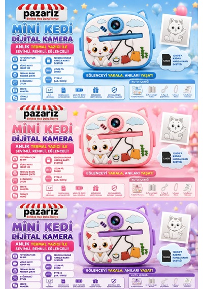 Çocuk Dijital Kamera Kedi Temalı Termal Yazıcılı 2.4 İnç Ekran Fotoğraf Video Selfie 3 Oyunlu Anında Baskı Makinesi Print Kamera Çift Kamera, Silikon Kılıf Çocuk Dijital Kamera Kedi Temalı Termal Yazıcılı 2.4 İnç Ekran Fotoğraf Video Selfie 3 Oyunlu Anında Baskı Makinesi Print Kamera Çift Kamera, Silikon Kılıf