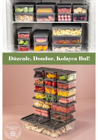 Vienev 17'li Buzdolabı Düzenleyici Organizer Mikrodalgaya Uygun Difriz Saklama Kabı Gri Gri