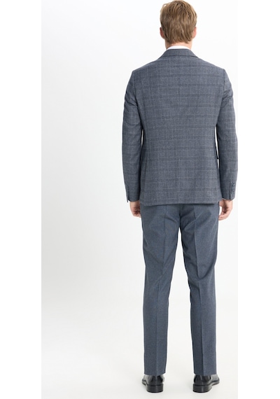 AC&Co / Altınyıldız Classics  Erkek Koyu Grı Slim Fit Dar Kesim Kırlangıç Yaka Kareli Kapak Cepli Esnek Takım Elbise Koyu Grı