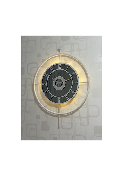Pey Aksesuar Metal Camlı Duvar Saati 60x80 Cm Büyük Boy Işıklı Gerçek Cam Beyaz-füme-beyaz-gümüş Beyaz