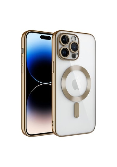 Apple Uyumlu iPhone 14 Pro Kılıf Kamera Korumalı Ve Magsafe Halkalı Shiny Premium Parlak Silikon Kapak Gold