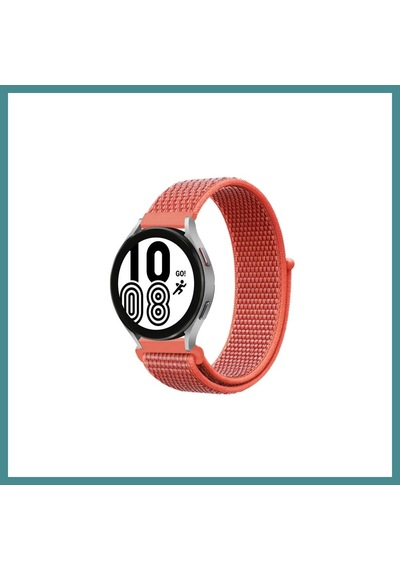 Trendexa Samsung Uyumlu Galaxy Watch 4 Hasırlı Cırtcırtlı Kordon - Turuncu Mac