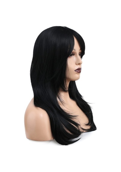 Katlı Kesim Perçemli Düz Fiber Sentetik Orta Boy Peruk / Siyah - Uxfo-463384 Renkli