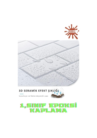 30 30cm White Stone Epoksi 1 Adet 3d Yapışkanlı Kaplama Duvar Sticker Panel Mutfak Banyo Salon Ofis